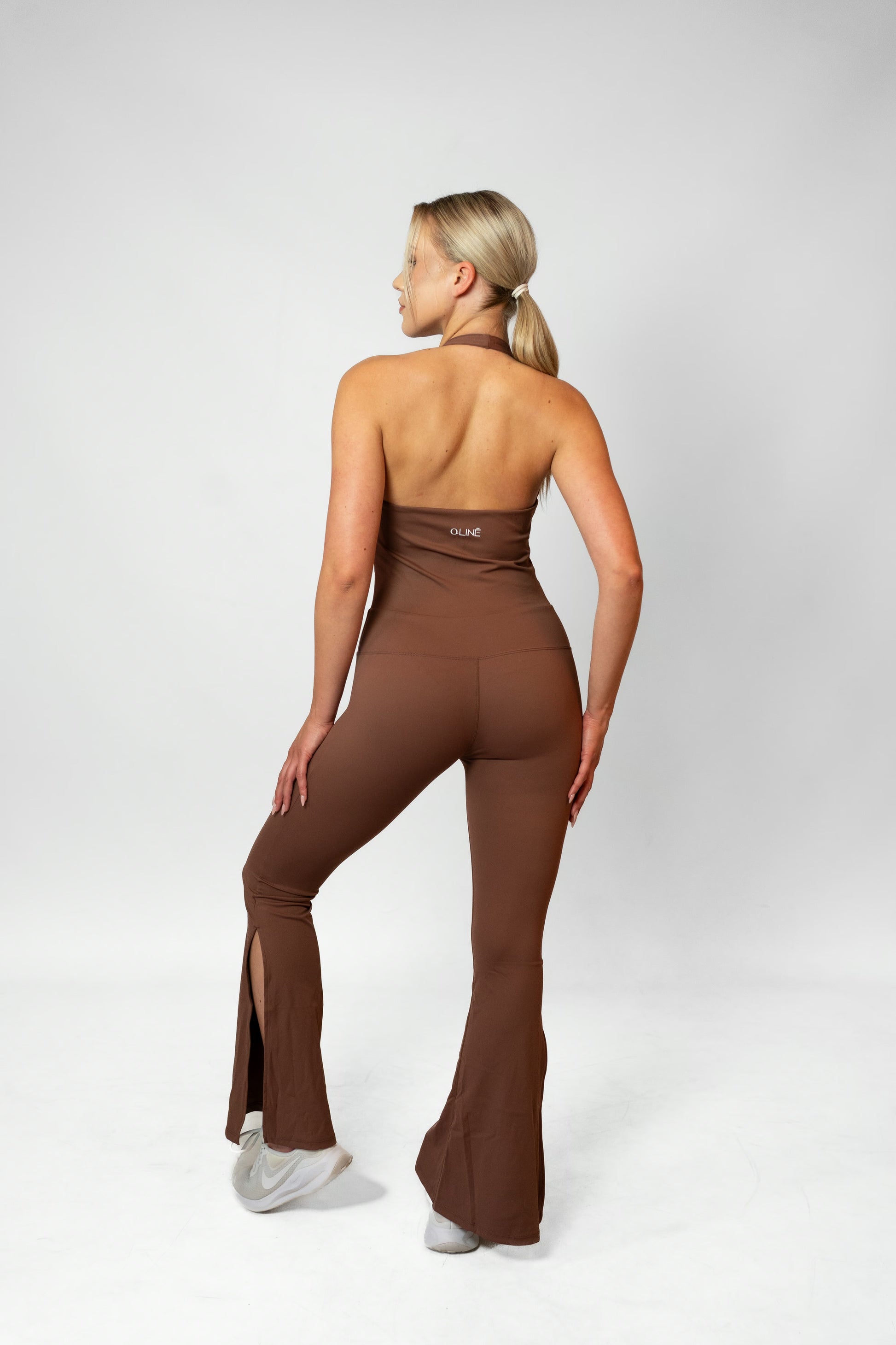 HALTER FLARE JUMPSUIT - Brown