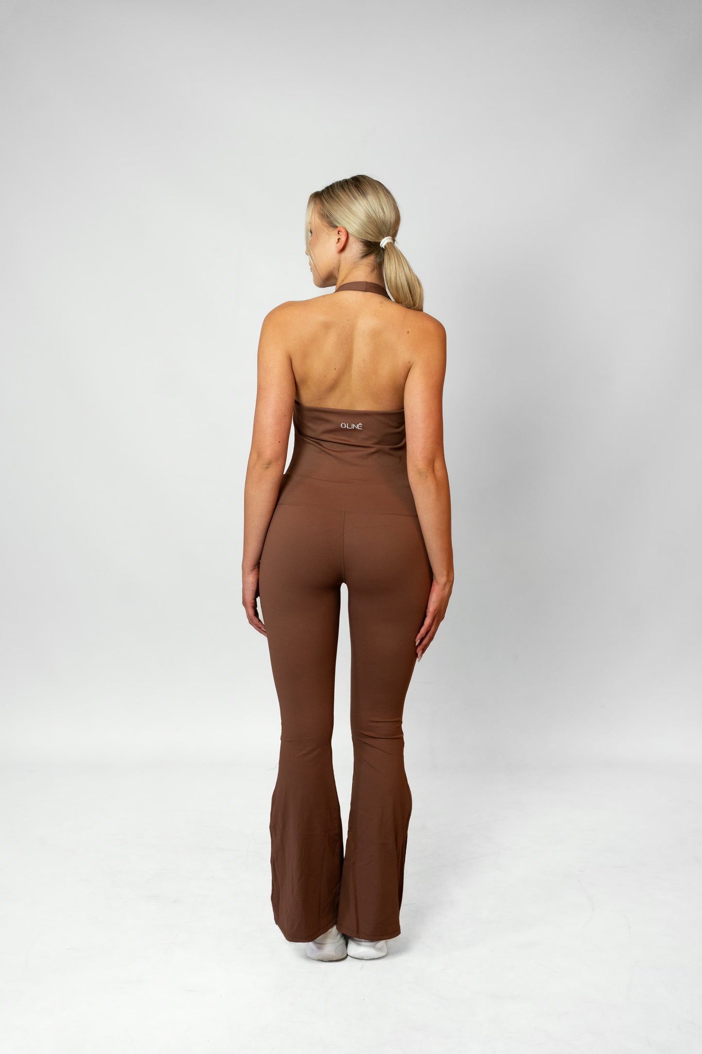HALTER FLARE JUMPSUIT - Brown