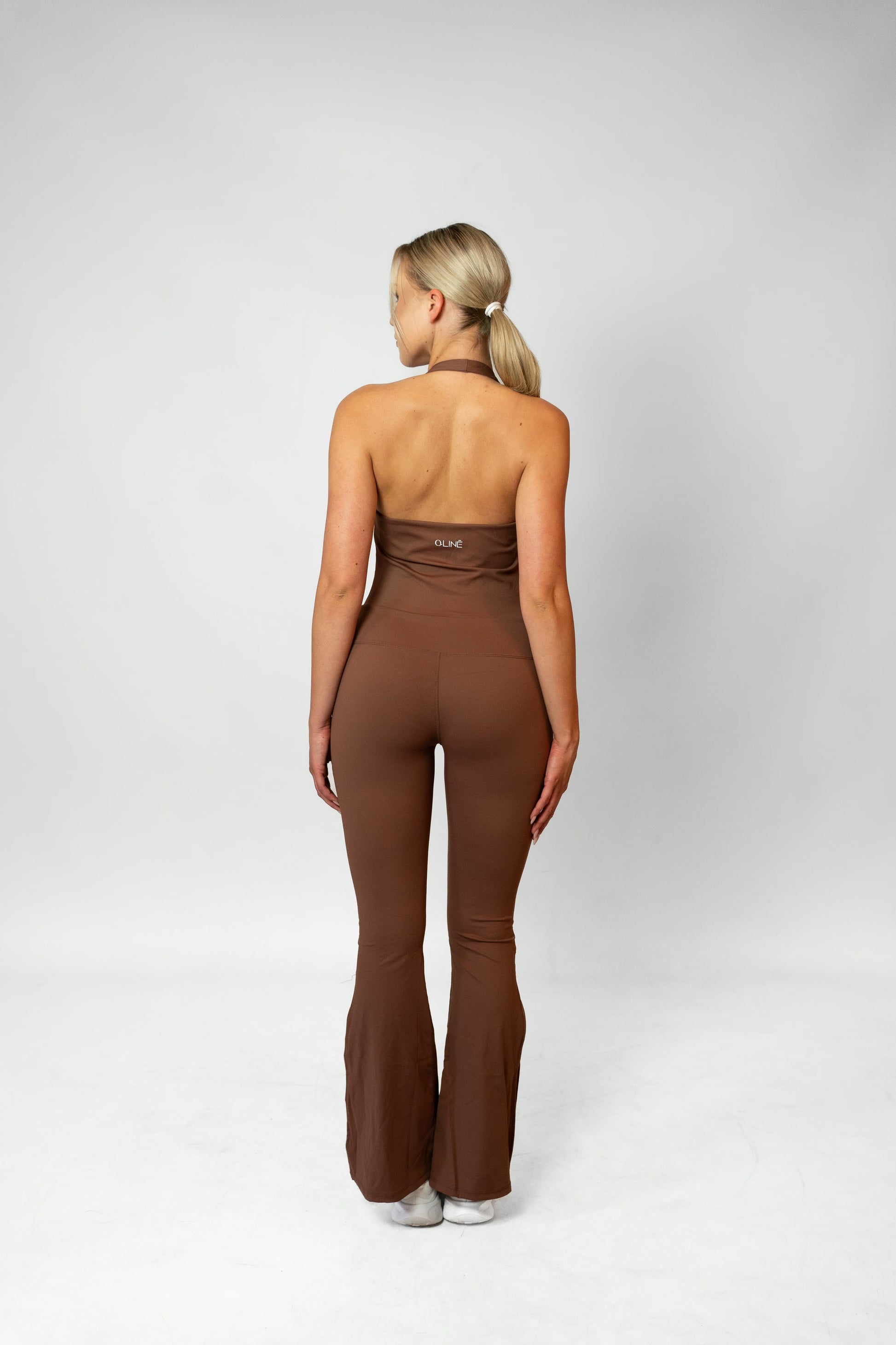 HALTER FLARE JUMPSUIT - Brown