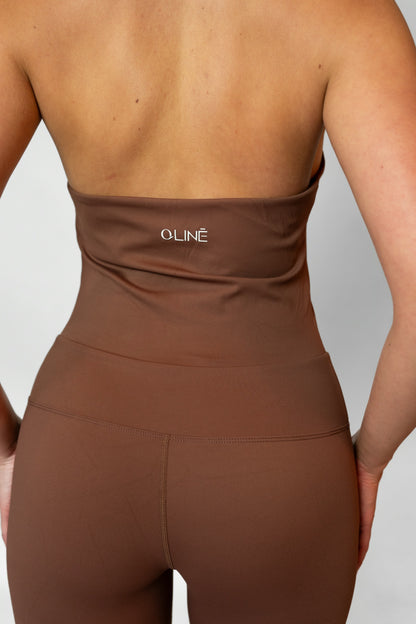 HALTER FLARE JUMPSUIT - Brown