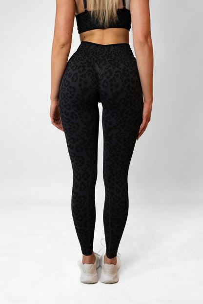 LEOPARD HIGH WAIST LEGGINGS - Black