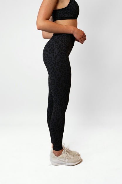 LEOPARD HIGH WAIST LEGGINGS - Black
