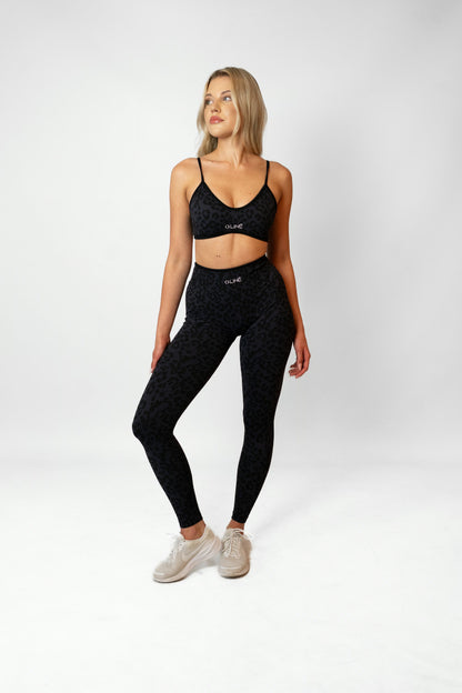 LEOPARD HIGH WAIST LEGGINGS - Black