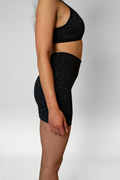 LEOPARD HIGH WAIST SHORTS - Black