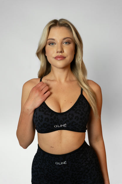 LEOPARD SPORTS BRA - Black