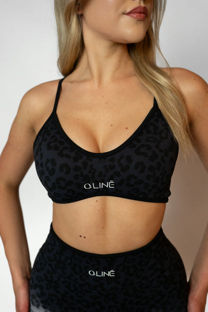 LEOPARD SPORTS BRA - Black
