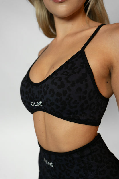 LEOPARD SPORTS BRA - Black