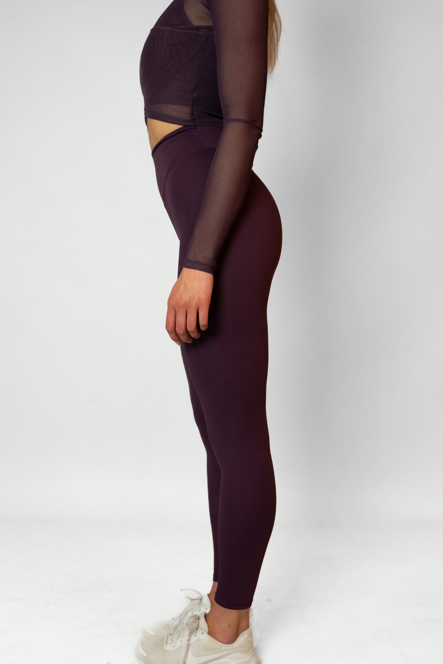 MESH HIGH WAIST LEGGINGS - Burgundy