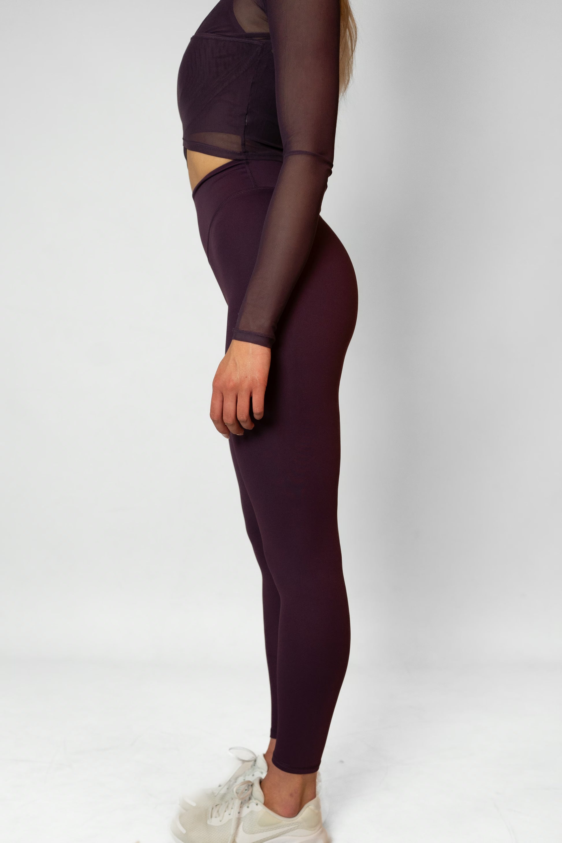 MESH HIGH WAIST LEGGINGS - Burgundy