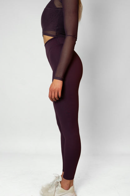 MESH HIGH WAIST LEGGINGS - Burgundy