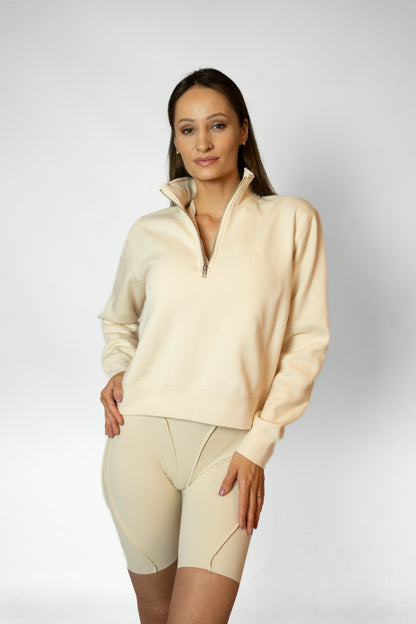 SELF-CARE CLUB SWEATHISRT WITH SHORT ZIPPER - Ivory