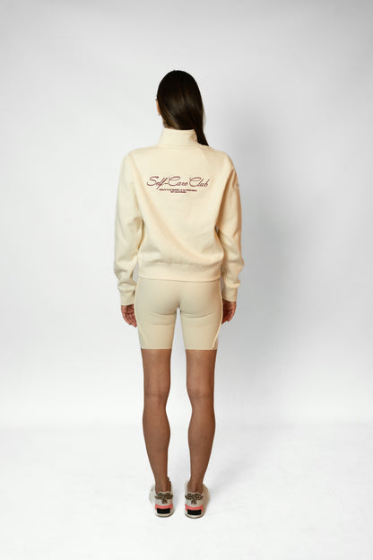 SELF-CARE CLUB SWEATHISRT WITH SHORT ZIPPER - Ivory