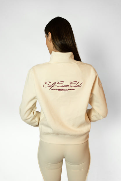 SELF-CARE CLUB SWEATHISRT WITH SHORT ZIPPER - Ivory