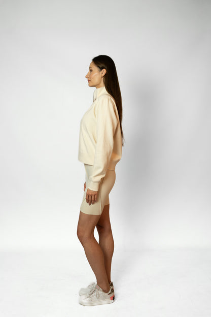 SELF-CARE CLUB SWEATHISRT WITH SHORT ZIPPER - Ivory
