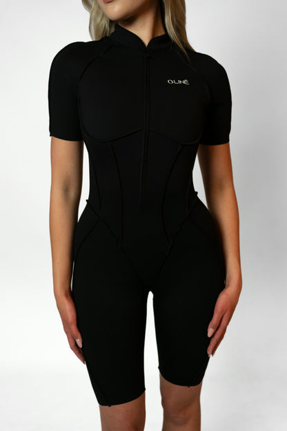 SHAPELINE SHORT OVERALL WITH ZIPPER - Black