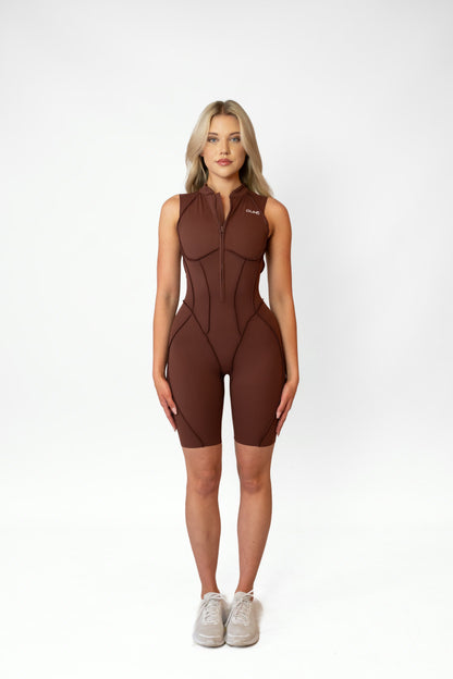 SHAPELINE SHORT OVERALL WITH ZIPPER - Brown