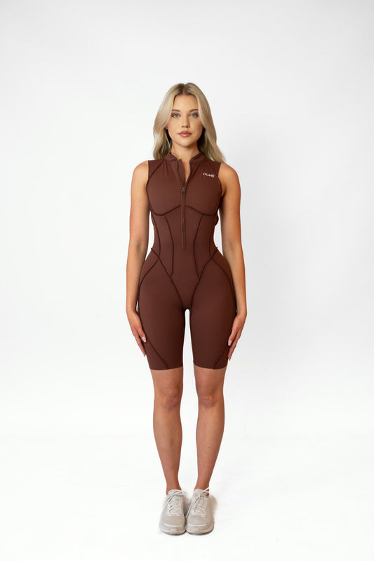 SHAPELINE SHORT OVERALL WITH ZIPPER - Brown