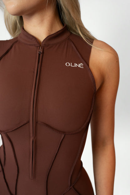 SHAPELINE SHORT OVERALL WITH ZIPPER - Brown