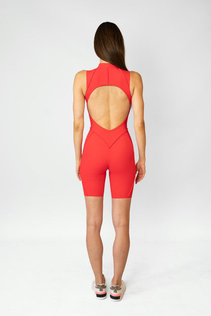 SHAPELINE SHORT OVERALL WITH ZIPPER - Red