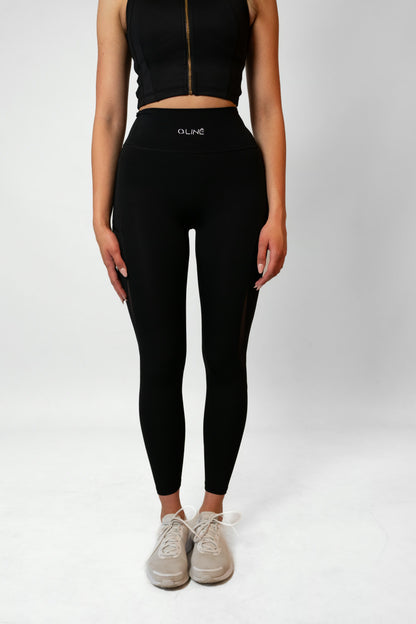 SIDE MESH LEGGINGS - Black