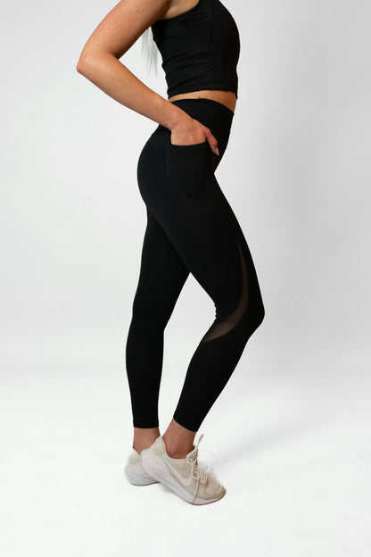 SIDE MESH LEGGINGS - Black
