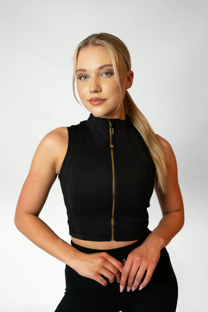 STREET CROP TOP WITH ZIPPER - Black